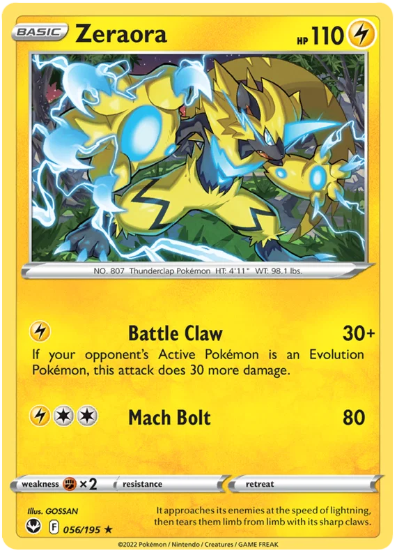 Zeraora common kaart #056 uit de Pokémon Silver Tempest set