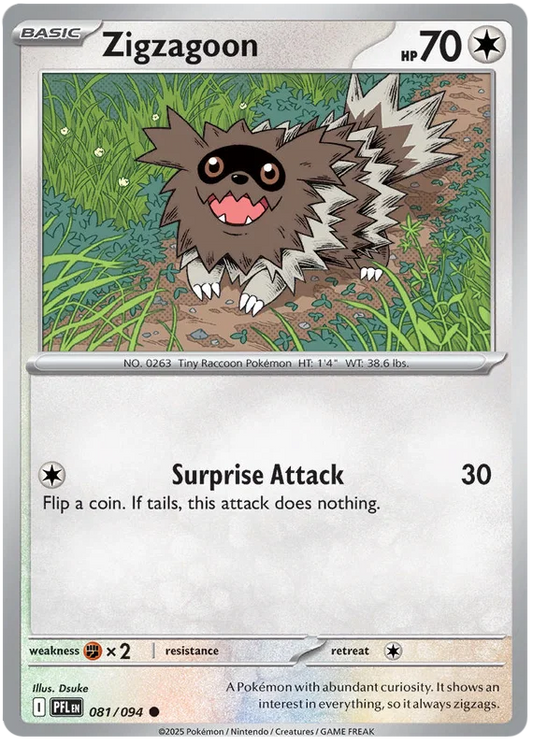 Zigzagoon common kaart #081 uit de Pokémon Phantasmal Flames set