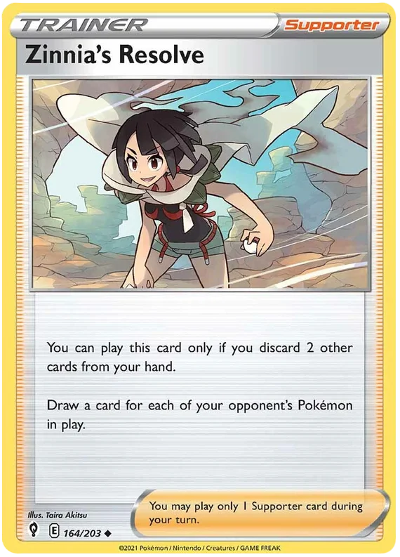Zinnia's Resolve Supporter kaart 164/203 uit Pokémon Evolving Skies