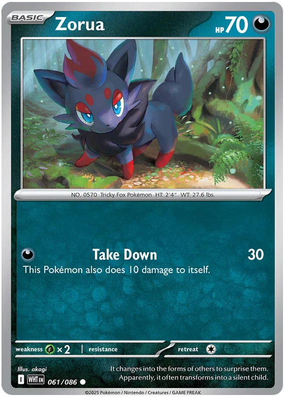 Zorua common Pokémon kaart nummer 061 uit de White Flare set