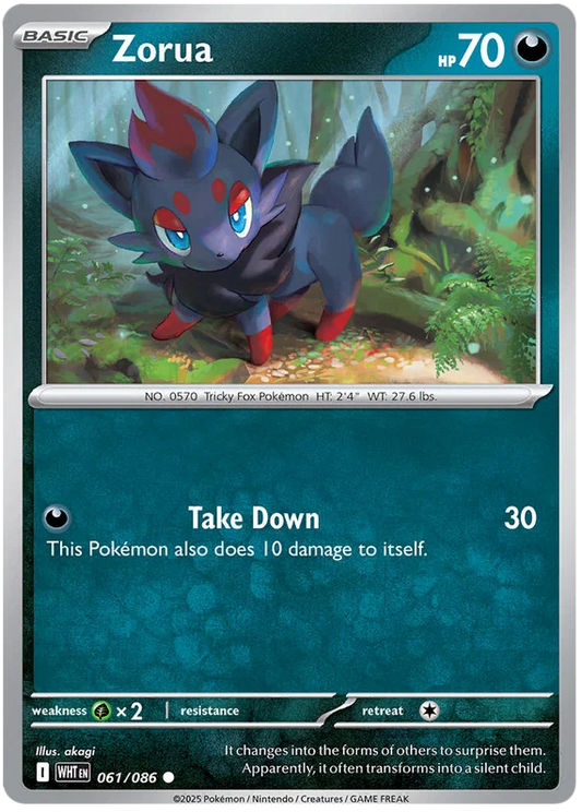 Zorua common Pokémon kaart nummer 061 uit de White Flare set
