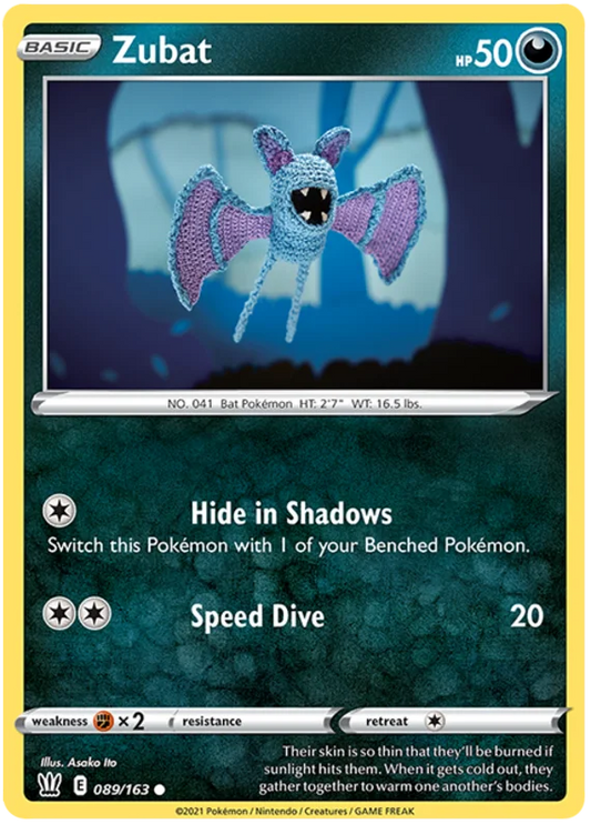 Zubat common kaart nummer 89/163 uit de Pokémon Battle Styles set