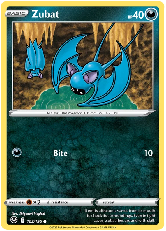 Zubat #103 common Pokémon kaart uit de Silver Tempest set