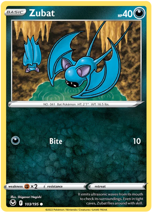 Zubat #103 common Pokémon kaart uit de Silver Tempest set