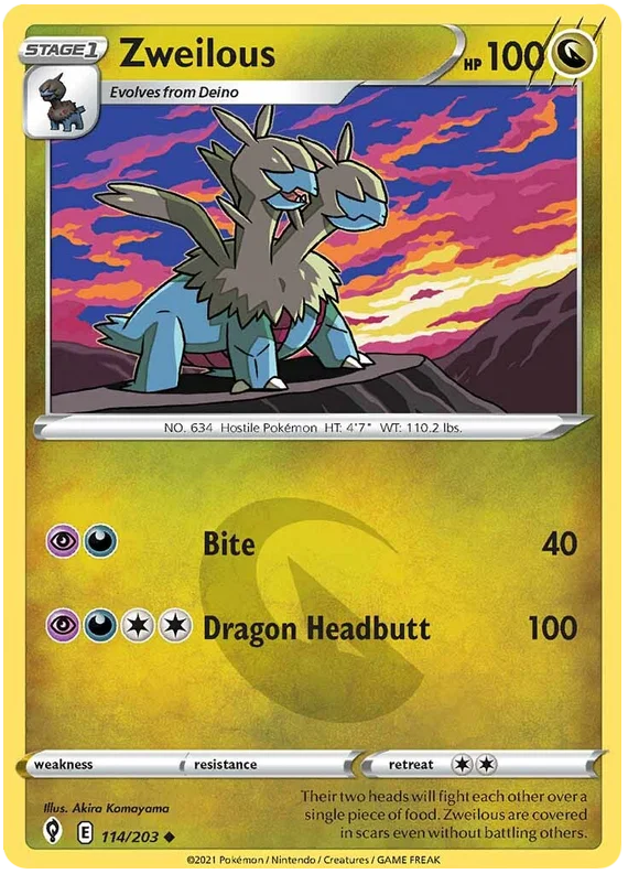 Pokémon Zweilous common kaart 114/203 uit de Evolving Skies set