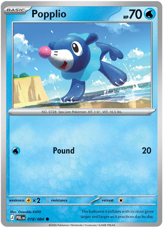 Popplio common kaart nummer 018 uit de Pokémon set Pitch Black