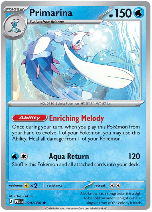 Primarina holo Pokémon kaart #020 uit de Pitch Black set