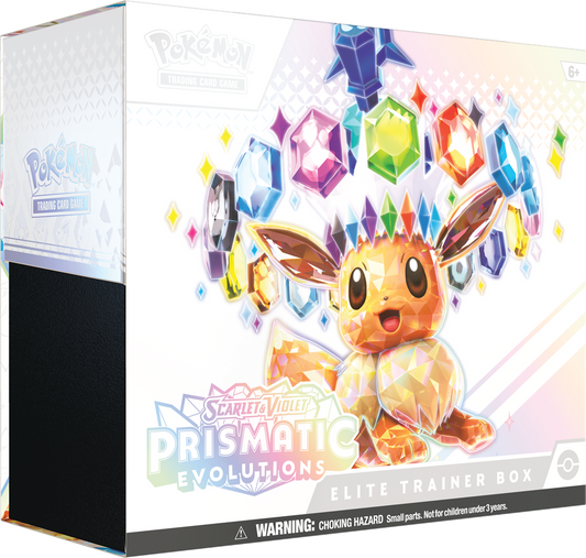 Prismatic Evolutions Elite Trainer Box met Eevee promo kaart en boosterpacks