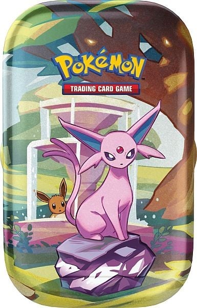 Prismatic Evolutions Mini Tin Espeon met Espeon artwork en Pokémon TCG boosterpacks