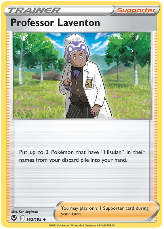 Professor Laventon common trainerkaart nummer 162 uit de Pokémon Silver Tempest set