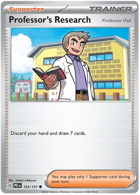 Professor's Research common trainerkaart nummer 122 uit Pokémon Prismatic Evolutions