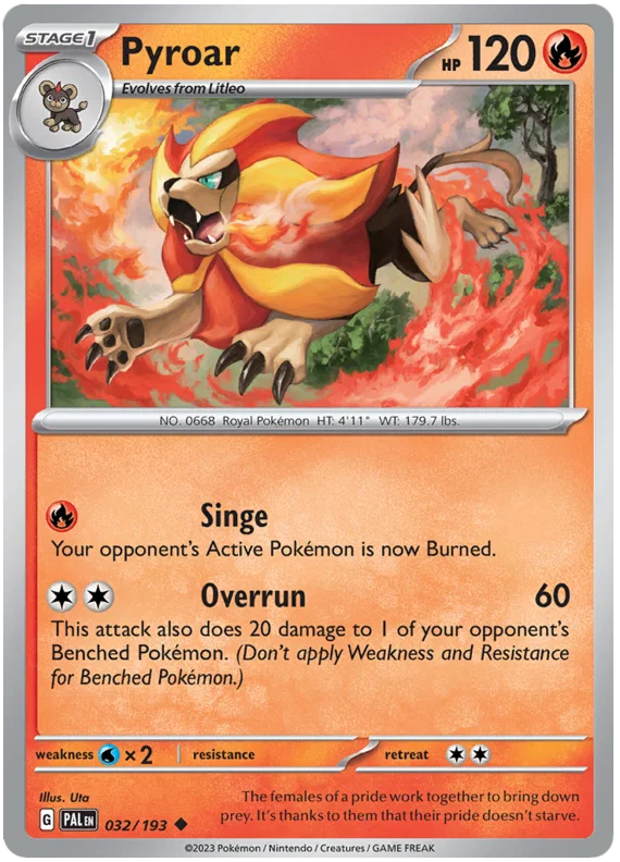 Pyroar #032 common Pokémon kaart uit de Paldea Evolved set