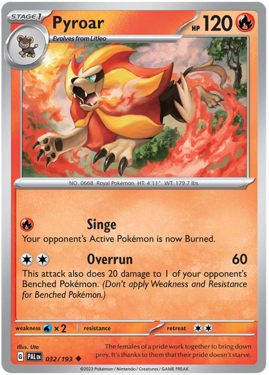 Pyroar #032 common Pokémon kaart uit de Paldea Evolved set