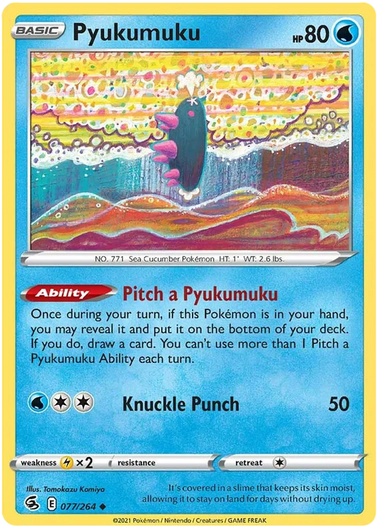 Pyukumuku Pokémon kaart uit Fusion Strike – Common Water kaart voor spelers en verzamelaars