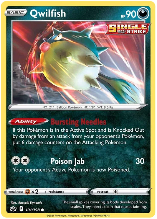 Qwilfish common kaart uit de Pokémon Chilling Reign set met Bursting Needles ability