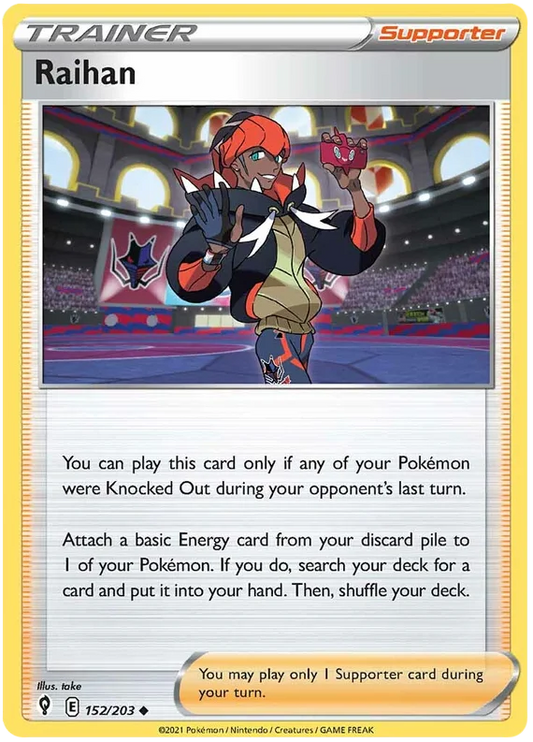 Raihan #152 trainer kaart uit Pokémon Evolving Skies – losse Pokémon kaart voor verzameling of deck