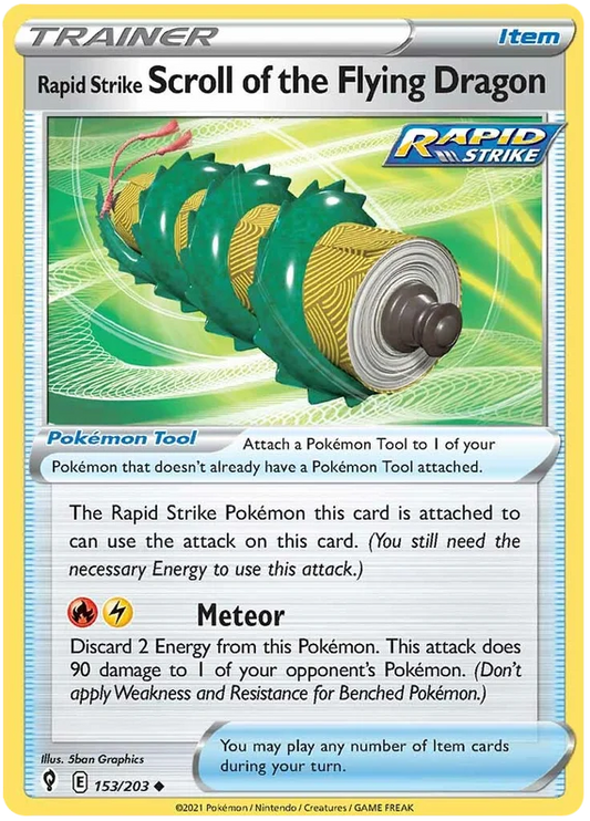 Rapid Strike Scroll of the Flying Dragon 153 trainer kaart uit Pokémon Evolving Skies – losse Pokémon kaart voor verzameling of deck