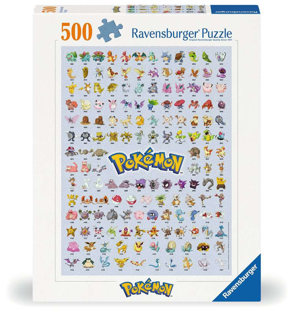 Doos van de Ravensburger Pokémon 151 Poster puzzel met 500 stukjes.