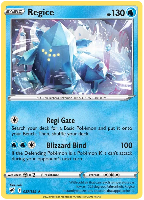 Regice 037/189 Pokémon kaart uit de set Astral Radiance glanzend in hand