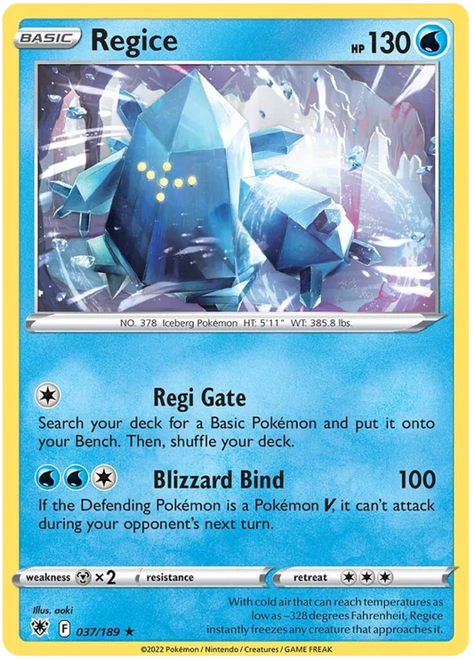 Regice common Pokémon kaart nummer 037/189 uit de Astral Radiance set