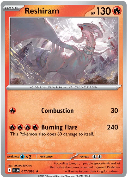 Reshiram holo Pokémon kaart nummer 017 uit de set Phantasmal Flames