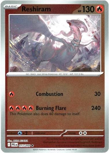 Reshiram Reverse Holo kaart nummer 017 uit de Pokémon Phantasmal Flames set