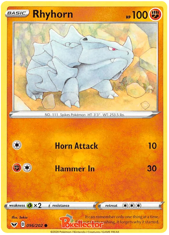 Rhyhorn common kaart uit Pokémon Sword & Shield