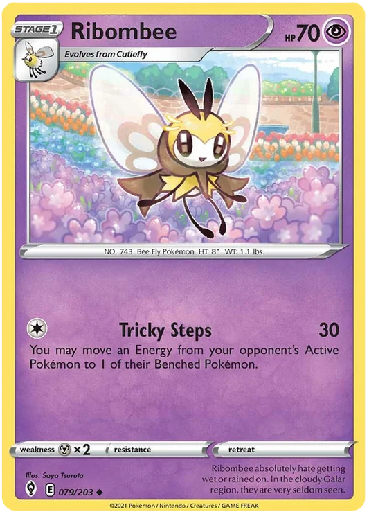 Ribombee #079 common Psychic Pokémon kaart uit Evolving Skies voor je Pokémon verzameling