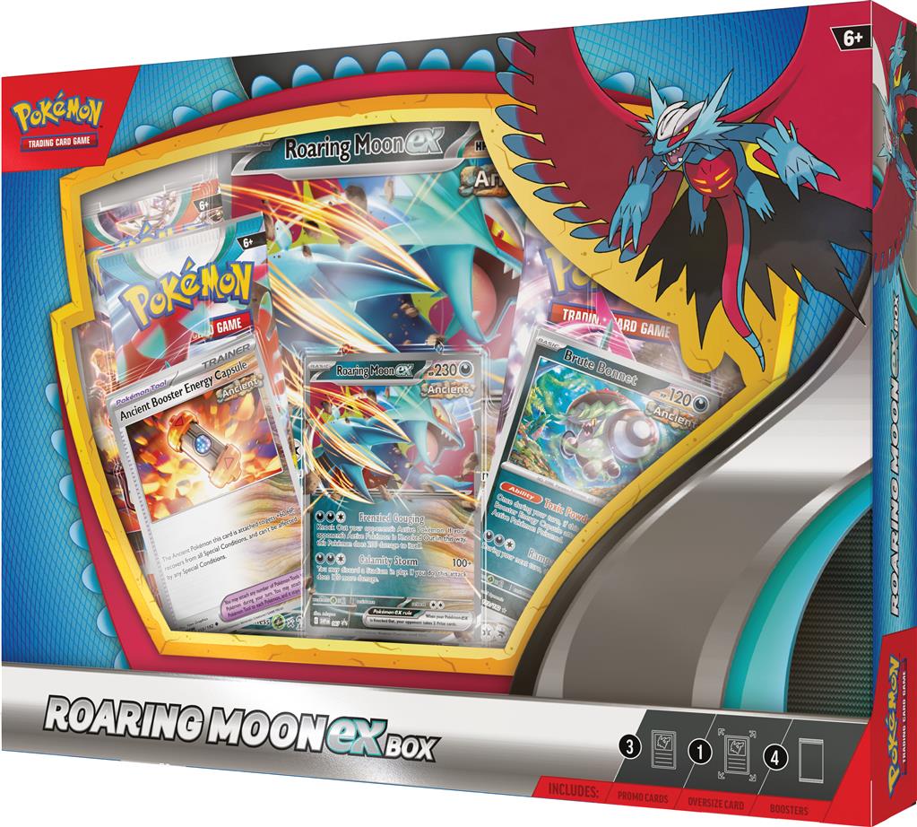 Pokémon TCG: Roaring Moon ex Box en Iron Valiant ex Box met foil en oversized kaarten van Roaring Moon ex of Iron Valiant ex.