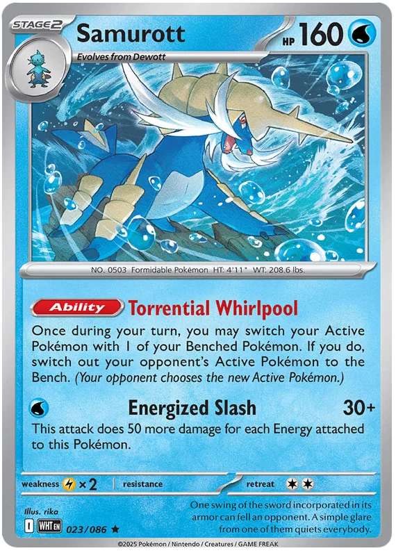 Samurott Holo kaart #023 uit de Pokémon White Flare set met glanzende holo-afwerking