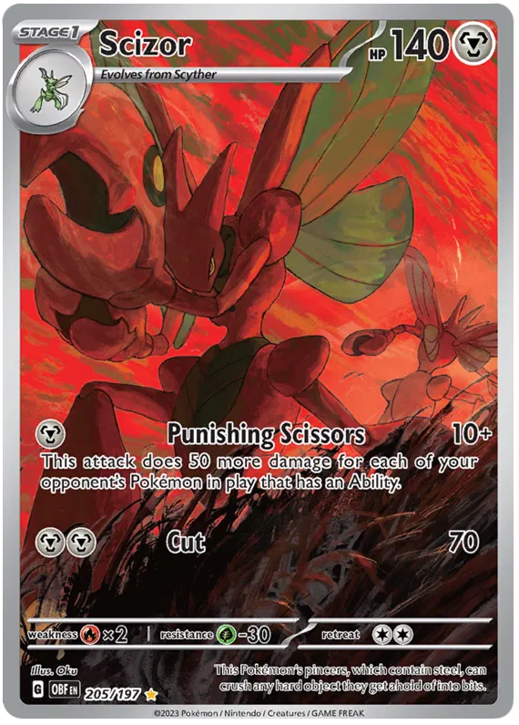 Scizor Illustration Rare Pokémon kaart #205 uit de Obsidian Flames set