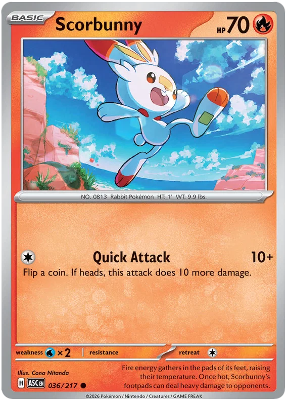Scorbunny #036 common Pokémon kaart uit de Ascended Heroes set