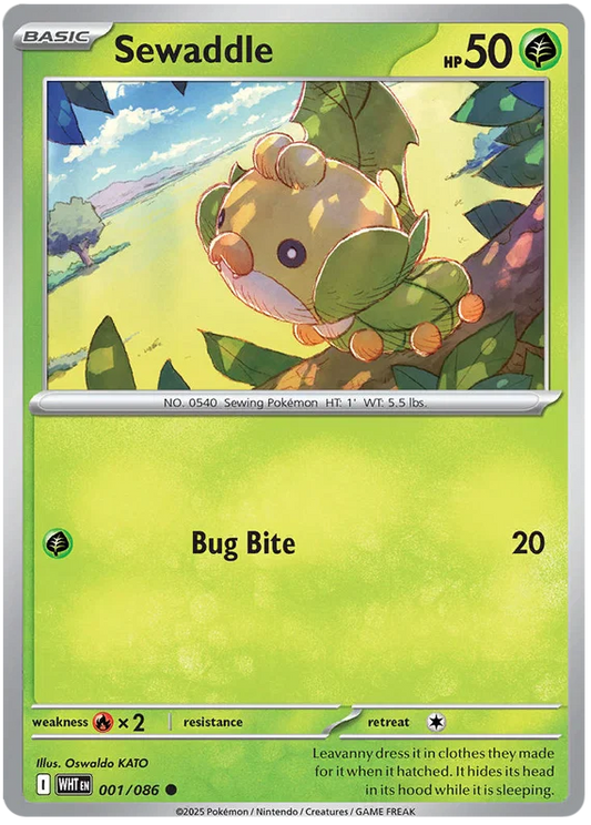 Sewaddle Pokémon kaart uit de White Flare set, common #001