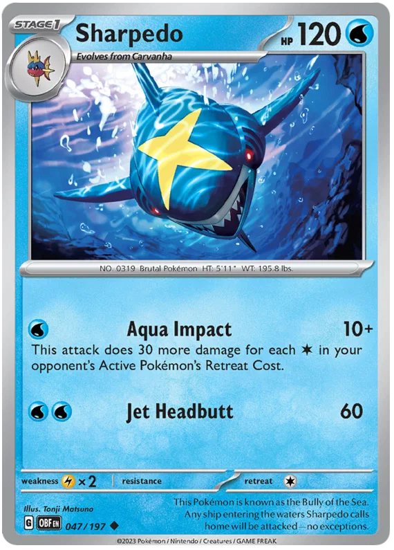 Sharpedo #047 common uit de Pokémon Obsidian Flames set