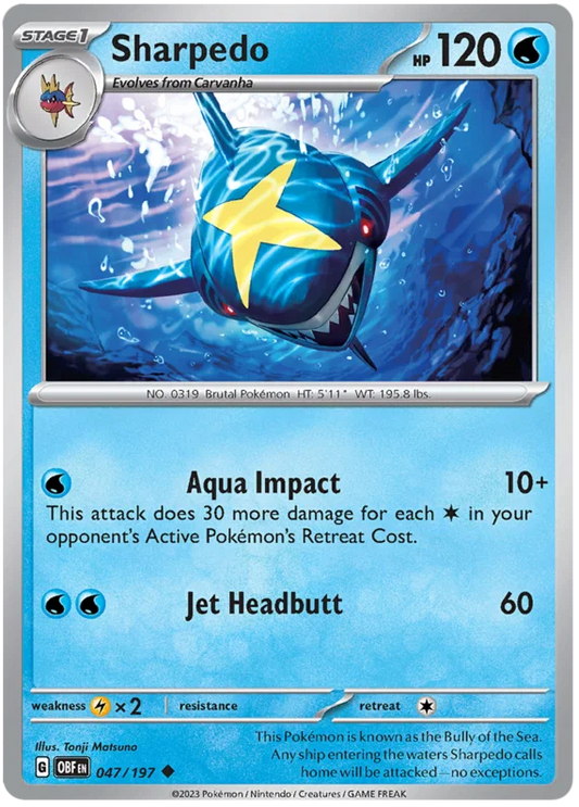 Sharpedo #047 common uit de Pokémon Obsidian Flames set