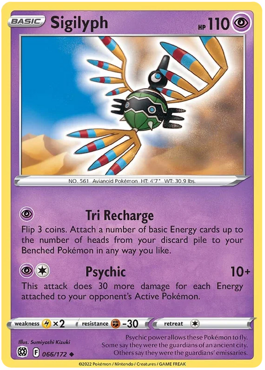 Sigilyph common Pokémon kaart nummer 066/172 uit de Brilliant Stars set