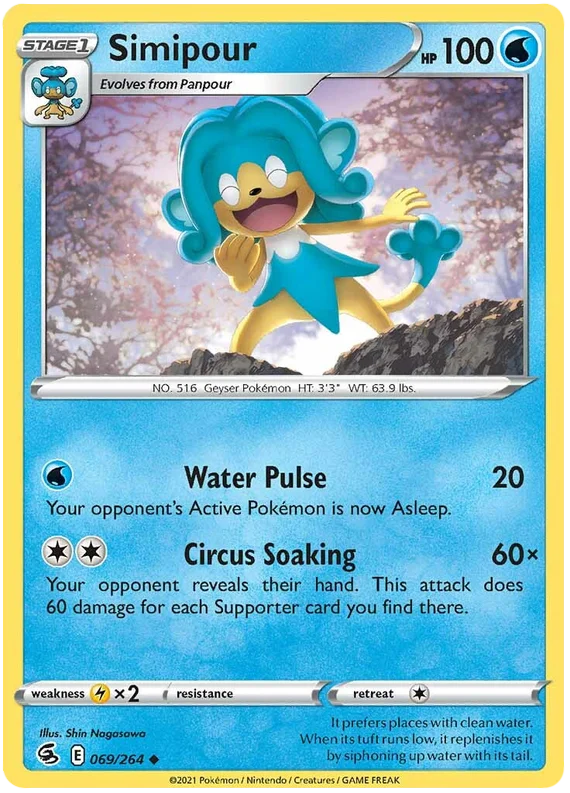 Simipour common kaart uit Pokémon Fusion Strike – Water Pokémon voor verzameling of deck