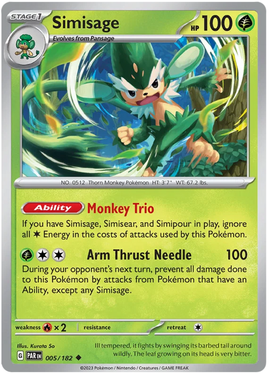 Simisage common Pokémon kaart nummer 005 uit de Paradox Rift set
