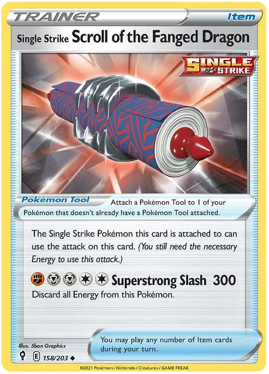 Single Strike Scroll of the Fanged Dragon 158 – Pokémon Evolving Skies trainer kaart voor verzamelaars en spelers