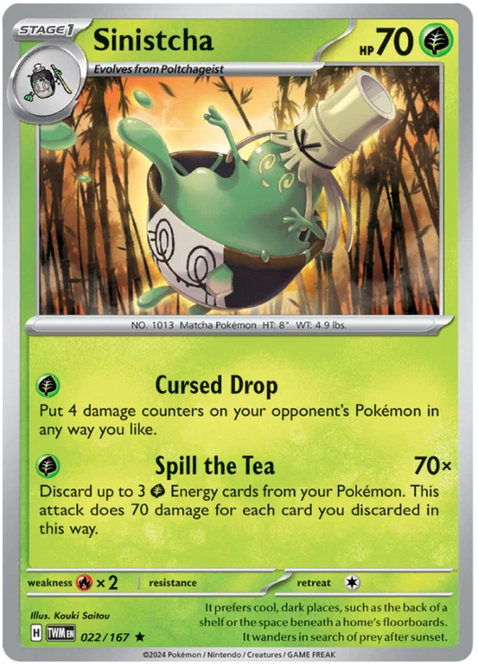 Sinistcha Holo #022 Twilight Masquerade Pokémon kaart met glanzende holo-afwerking