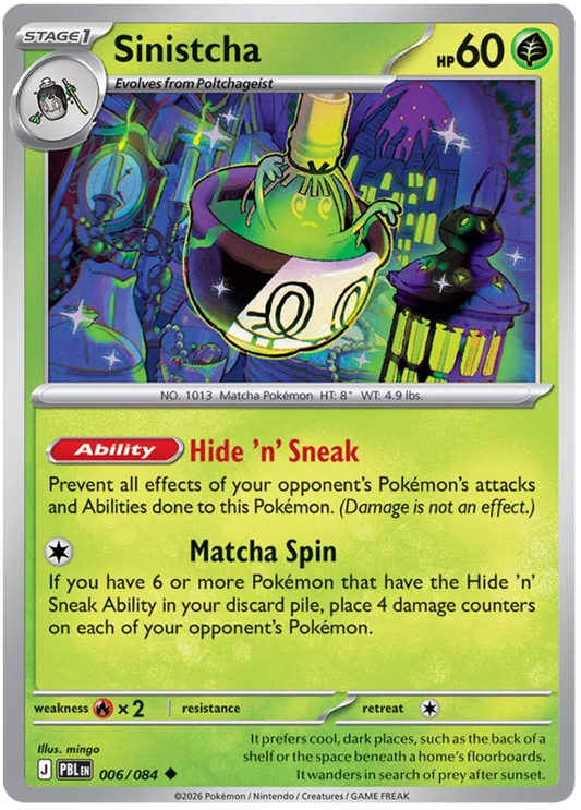 Sinistcha common Pokémon kaart nummer 006 uit de Pitch Black set