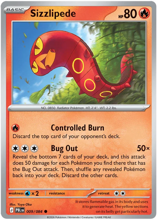 Sizzlipede common Pokémon kaart uit de Pitch Black set, kaartnummer 009