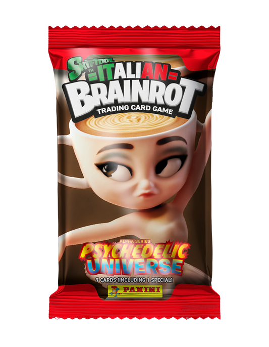 Skifidol Italian Brainrot Trading Card Booster verpakking met unieke verzamelkaarten van Panini