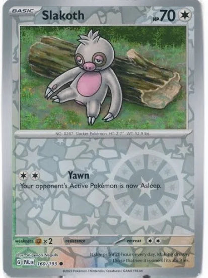 Slakoth #160 Reverse Holo Paldea Evolved Pokémon kaart met glanzend reverse holo effect