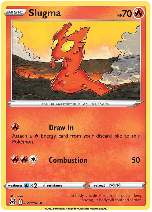Slugma common kaart uit Pokémon Lost Origin – Fire-type Pokémon voor verzamelaars.