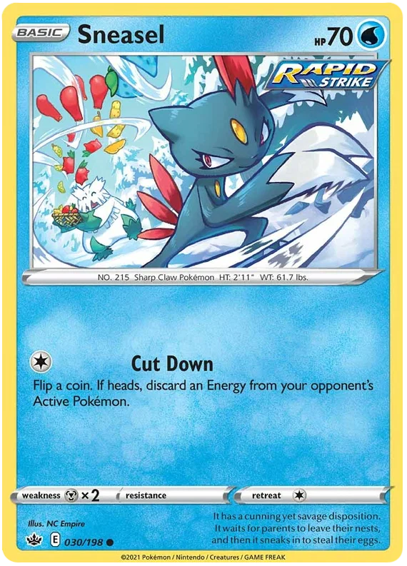 Sneasel common kaart uit Pokémon Chilling Reign met Rapid Strike aanval Cut Down