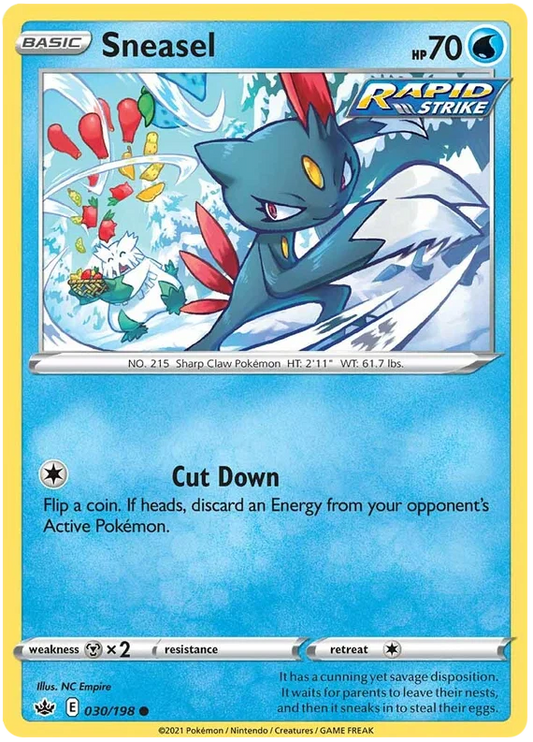 Sneasel common kaart uit Pokémon Chilling Reign met Rapid Strike aanval Cut Down