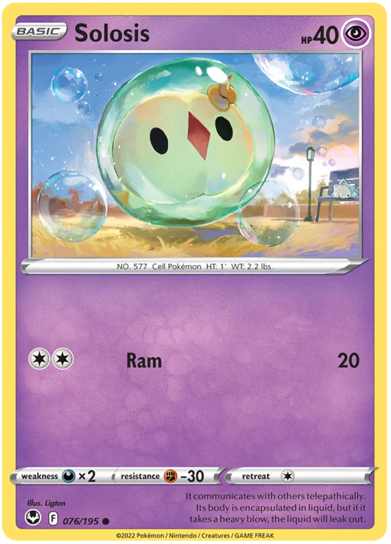 Solosis #076 common Pokémon kaart uit de Silver Tempest set