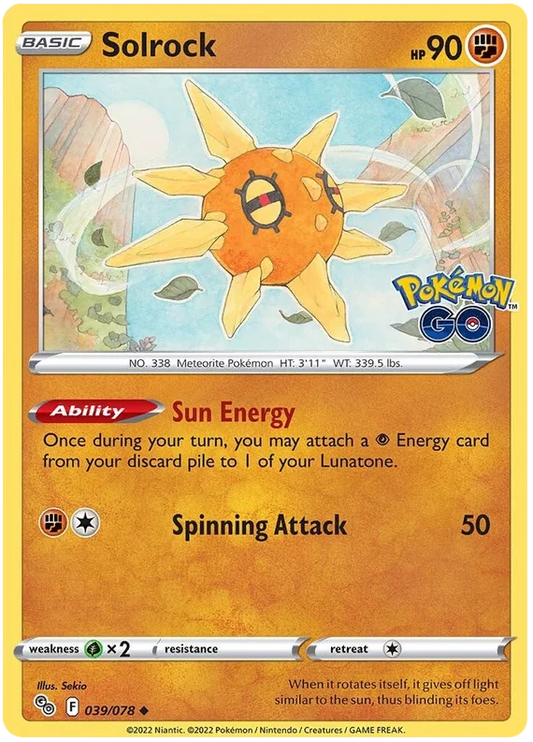 Solrock #039/078 common Pokémon kaart uit de Pokémon GO set