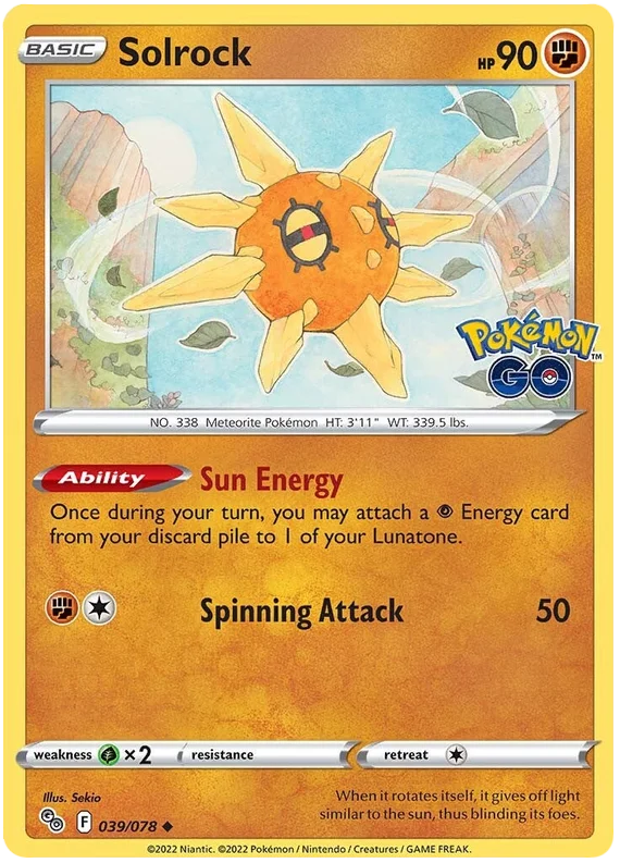 Solrock 039/078 common Pokémon kaart uit de Pokémon GO set met illustratie van Sekio